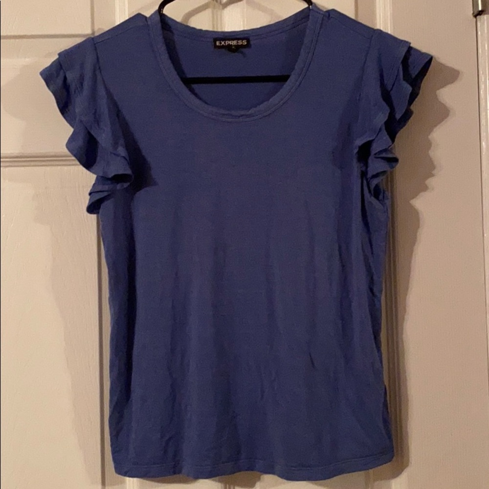 SOLD ON MERCARI Express Ruffle Flutter Sleeve Blue T-shirt